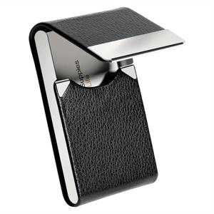 TEMU 1pc 명함 홀더, 남성 또는 여성을위한 PU 가죽 명함 케이스 포켓 카드 소지자, 마그네틱 클로저가있는 금속 슬림 이름 카드 소지자