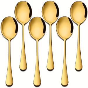 TEMU 6개 세트 서빙 스푼, 8.58인치 스테인리스 스틸 디너 뷔페 케이터링 연회 서빙 스푼, 거울 마감, 식기세척기 사용 가능, 가정/주방/레스토랑/파티/결혼식/크리스마스/추수감사절에 완벽함(황금색/은빛)