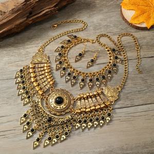 TEMU 1 쌍의 귀걸이 + 1 팔찌 + 1 목걸이 트라이벌 보석 세트 레트로 디자인 다양한 색상으로 일상 의상 파티 액세서리와 어울립니다