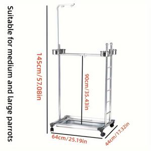 TEMU 중형부터 대형 앵무새에 적합한 스테인리스 스틸 새 퍼치 스탠드, 휠 포함 - 실내/외부 관찰 및 상호작용 놀이용, 앵무새 스탠드, 스테인리스 스틸, 상호작용, 퍼치