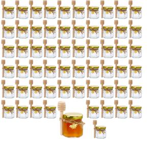 TEMU 우아한 육각형 미니 유리병, 금색 뚜껑과 나무 버킷, 자연 보존 및 파티에 완벽 - 결혼식 및 신부 선물용 다중 포장, 가족용 투명 유리 꿀병 뚜껑, 창의적인 투명 유리 꿀병