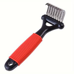 TEMU 스테인리스 스틸 강아지 그루밍 브러시 - 인체공학적 레드 핸들, 긴털 견종용 탈모 및 털 제거 도구, 민감한 피부에 부드러운 라이트 베이지, 대형견용 강아지 브러시, 개 빗, 강아지 액세서리, 강아지 그루밍 가이드 빗