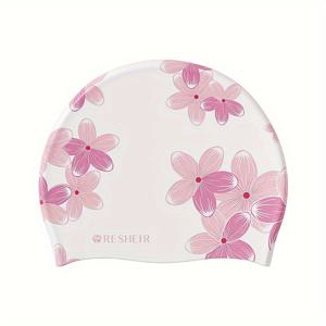 TEMU 1개 여성용 레셔 실리콘 수영 모자, 대형 사이즈, 방수 미끄럼 방지 고탄력 헤어 보호 성인용 수영 모자, 꽃무늬 프린트, 수영 헤어 보호|세련된 수영 모자|탄력 있는 헤어 캡