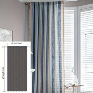 TEMU 거실을 위한 러스틱한 블루 스트라이프와 화이트 태슬 장식이 있는 커튼, 부분 블라인드 처리된 부유하는 창 커튼, 주방을 위한 대조적인 컬러의 커튼 2개 세트
