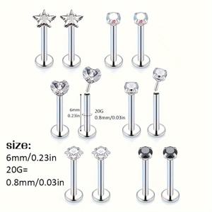 TEMU 12개 20G 18G 16G 무스레드 푸시핏 메두사 피어싱 쥬얼리 트라구스 귀걸이 세트 서지컬 스틸 래브라도 쥬얼리 립 링 스터드 귀걸이 여성 남성 포워드 스파이럴 귀걸이 플랫 백 연골 귀걸이