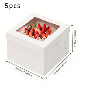 TEMU 투명 창문이 있는 대형 사각 재사용 가능 카드보드 케이크 박스 5개 세트 - 플립탑 뚜껑, 및 파티, 결혼식, 휴일 디저트 서빙용 다층 케이크·파이·페이스트리 보관 용기