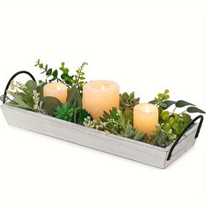 TEMU 【인기 선택】 러스틱 팜하우스 단색 우드 스토리지 트레이와 캔들 거치대 - 홈 & 생일 파티용 컨트리 스타일 장식, 테이블탑 정리 및 아로마테라피 디스플레이에 이상적, 홈 정리용 스토리지 박스