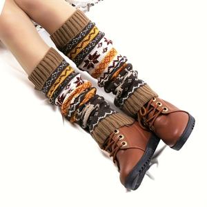 TEMU 여성용 포근한 플리스 레그 워머 - 귀여운 사슴 & 꽃무늬, 두꺼운 겨울 부츠 커버, 브라운 발목 양말과 레이스업 부츠, 손세탁 전용, 겨울 레그 워머 | 재미있는 디자인 | 질감