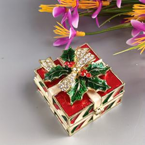 TEMU 매력적인 레드 보우 에나멜 주얼리 박스 - 손으로 그린 메탈 링 & 트링켓 정리함, 완벽한 크리스마스 선물 및 웨딩 장식