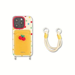 TEMU 아이폰 11 12 13 14 15 프로맥스용 컬러풀 웨이브 도트 입체 체리 카드 가방 폰 케이스, 걸이 스트랩 포함