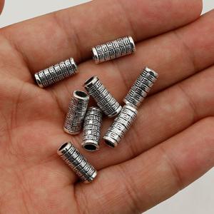 TEMU 20개 티베트 실버 독특한 땋은 패턴 롱 튜브 스페이서 비즈, 핸드메이드 대구멍 루즈 비즈 DIY 주얼리 액세서리용, 수제 공예품,아티스틱 비즈,독특한 디자인,내구성 있는 비즈,비딩 재료,수제 판매자,DIY 취미 애호가