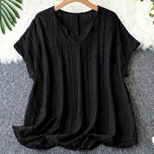 TEMU 유럽&미국 스타일 홀로우 아웃 V넥 반팔 슬림핏 배트소매 티셔츠