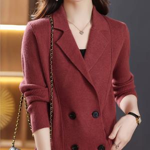 TEMU 더블브레스티 노치 라펠 카디건, 우아한 롱슬리브 카디건 가을 & 겨울, 여성 의류