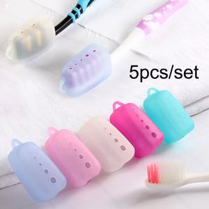 TEMU 5개 팩 실리콘 칫솔 헤드 커버: 여행 친화적, 무향, 무알코올 - 이동 중 구강 관리에 완벽합니다