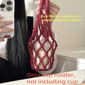 TEMU 손으로 짠 컵 홀더 슬리브 1개 - 원단 컵 캐리어 그물 주머니, 커피, 차, 음료, 와인을 위한 범용 컵 가방 - 다양한 방을 위한 무광택 마감 처리 벽걸이 보관 - 500ml 병에 적합
