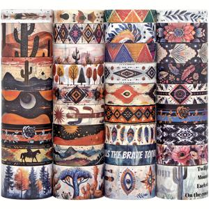 TEMU IEEBEE 34 롤 와시 테이프 세트, 서부 카우보이 및 사막 테마, DIY 공예, 스크랩북, 저널, 플래너 및 선물 포장용 장식 종이 테이프