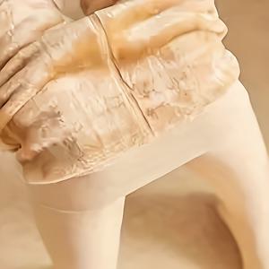 TEMU 여성용 우아한 보온 레그워머 & 팬츠 - 플리스 안감이 있는 두꺼운 겨울 타이츠, 부드러운 연베이지 톤 색상 (베이지/누드/블랙/다크 브라운) - 집, 침대, 야외용 포근한 잠옷 & 라운지 팬츠 - 손세탁 가능 & 주름 방지 - 추운 날씨 & 레이어링에 이상적인 겨울 레깅스