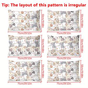 TEMU 귀여운 만화 고양이 프린트 베개 커버, 부드러운 복숭아 피부 퀼팅 베개 커버 1개, 폴리에스테르 활성 인쇄, 포켓 잠금 장치가 있는 짠 침실 침구, 기계 세척 가능