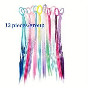 TEMU 12 세트/세트 컬러 브레이드 웨이그 포니테일 컬러풀 피그테일 16 인치 고무 밴드 브레이드 그라데이션 컬러 파티 헤어 액세서리 컬러풀 레디스 데일리 캐주얼 웨이그 피그테일