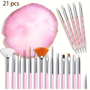 TEMU 21개 세트의 네일 아트 브러시 컬러 팔레트 세트, 카드 도구 펜 젤 굳힘 스트라이퍼 꽃무늬 디자인 도트 스트라이핑 네일 브러시 아크릴 액체 파우더 조각 젤 브러시, 매니큐어 살롱용