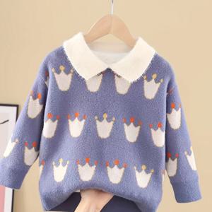 TEMU 2024 가을/겨울 신상 여아용 컬리지 스타일 두꺼운 니트 풀오버 스웨터, 중소 사이즈