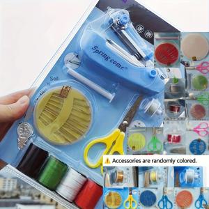TEMU 휴대용 미니 재봉틀 키트 - 수동, 전기 필요 없음, 파란색 - 가정용 및 뜨개질 용품에 이상적