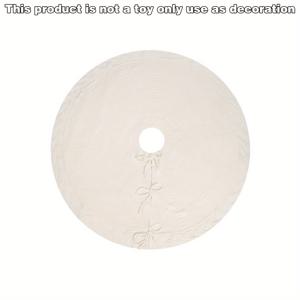 TEMU 크리스마스 니트 트리 스커트, 화이트 케이블 니트 트리 스커트, 리본 디테일, 계절 장식 크리스마스 트리 장식, 천 원단, 다양한 방 타입을 위한 축제 장식, 전기 불필요