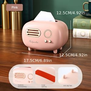 TEMU 1개 빈티지 라디오 티슈 박스 - 노브 같은 뚜껑이 있는 레트로 장식, 컴팩트한 욕실/거실/침실 정리함 - 내구성 있는 플라스틱 구조 - 데이, 집들이 선물 - 중세 현대 인테리어를 위한 향수적인 홈 , 욕실 액세서리, 클래식 미학, 광택 마감, 스타일리시 보관, 인테리어 디자이너용 빈티지 장식, 튼튼한 정리함, 장식용 보관, 인테리어 애호가