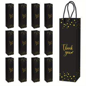 TEMU 12개 우아한 크래프트 종이 와인 토트백 - 블랙 & 레드, 선물, 쇼핑, 꽃에 완벽 - 크리스마스, 결혼식, 파티, 생일에 이상적