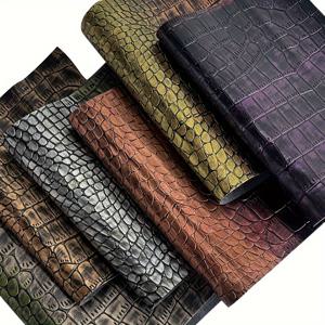 TEMU 6개의 크로커다일 에보싱 인조 가죽 직물 세트, 수공예, 지갑, 리본을 위한 빈티지 디스트레스 인조 가죽 시트입니다.