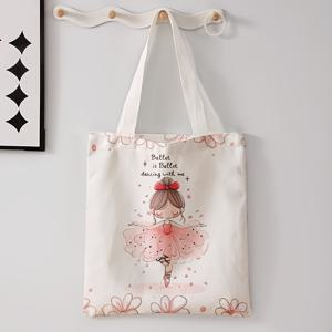 TEMU 1개 핑크 발레 & 꽃무늬 양면 토트백 - 