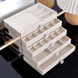 TEMU 투명 서랍이 있는 5단 쌓을 수 있는 보석 정리함 - 반지, 귀걸이, 목걸이, 팔찌 및 시계용 멀티컴파트먼트 데스크탑 스토리지 - 내구성 있는 플라스틱 & 패브릭 라이닝, 홈 또는 오피스를 위한 클래식 디자인, 다목적 보석 정리함, 팔각형 모양의 보석 상자