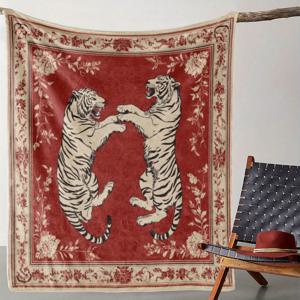 TEMU 빈티지 스타일 호랑이 프린트 플란넬 던 블랭킷 - 소파, 침대, 차, 사무실, 캠핑, 여행을 위한 부드럽고 따뜻하고 편안함 - 디지털 프린트가 있는 올 시즌 니트 폴리에스테르 담요 - 모든 مناس에 이상적인 선물입니다.