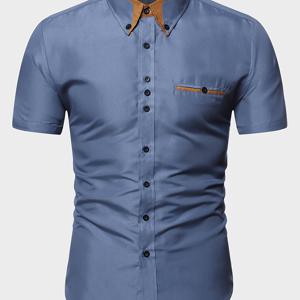 TEMU 남성용 빈티지 스타일 반팔 셔츠 - 베이지색, 갈색 칼라, 버튼 플랙, 통기성이 좋은 소재, 캐주얼 여름 상의, 캐주얼 여름 상의|빈티지 스타일 셔츠|반팔 셔츠