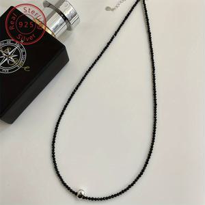 TEMU 1pc, 925 스테인리스 실버 빈드 펜던트 목걸이, 블랙 스피넬, 한국 스타일, 자연석, 12월의 보석, 캐주얼 테마, 0.6g, 다용도 일상 착용, 데이, 라마단, 봄 축제 선물에 이상적|탄생석