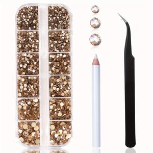 TEMU 2000개 픽업 족집게와 연필이 포함된 라인스톤 크래프트 세트, 네일 아트, 메이크업 장식용 6가지 크기의 평평한 뒷면 라운드 유리 보석 – 골든 섀도우 라인스톤 주얼리 만들기 키트