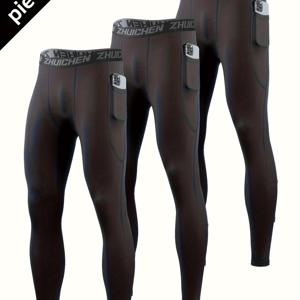 TEMU 3개 세트 포켓 컴프레션 레깅스 농구 고탄력 트레이닝 피트니스 러닝 스포츠 퀵드라이 베이스 레이어