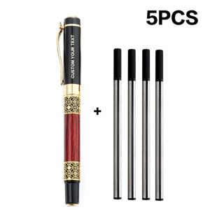 TEMU 5개 세트, 중국 빈티지 우드 텍스처 서명 펜, 4개 리필 포함, 인체 공학적 디자인, 부드러운 필기, 금속 소재, 중성 수성 잉크, 맞춤 조각 가능, 비즈니스, 사무실, 은행, 호텔, 아버지의 날, 어머니의 날, 크리스마스 선물에 이상적