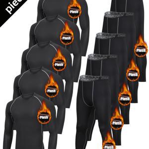 TEMU 10개 세트의 스포츠 세트, 따뜻한 속옷 베이스 세트, 남성용 러닝 및 체육관 의류, 가을과 겨울용 따뜻한 플리스紧身衣, 아침 러닝 및 야간 러닝 훈련용 가을과 겨울 스포츠 스ूट