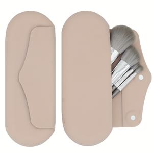 TEMU 호두 실리콘 메이크업 브러쉬 홀더 - 대형, 부드럽고 휴대용 여행용 화장품 가방, 탈모 방지 측면 업그레이드, 손세탁 또는 드라이클리닝 가능