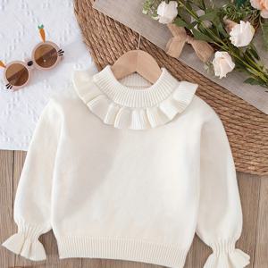 TEMU 여아용 귀여운 레이스 칼라 니트 스웨터, 가을/겨울, 크리스마스