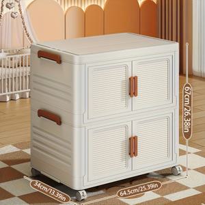 TEMU 휠이 달린 접이식 수납 박스 & 3개의 문 - 옷, 간식, 캠핑 용품을 위한 내구성 있는 직사각형 디자인의 플라스틱 정리함, 현대적인 홈 & 야외 보관 솔루션, 다용도 오거나이저, 리브 텍스처|캠핑용품