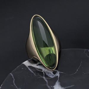 TEMU 여성용 패션 고품질 도금 골드 그린 스톤 스테인리스 스틸 316 그린 라인스톤 반지