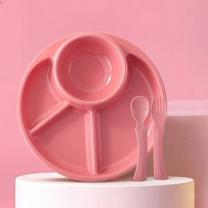 TEMU 3피스 전자레인지 사용 가능한 플라스틱 분할 아침 식사 세트 - 파란색 & 분홍색의 접시, 포크, 숟가락 포함 - 샐러드, 과일, 수프 및 다이어트 관리에 이상적 - 여성 및 학생용 식기 세척기 사용 가능