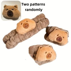 TEMU 3pcs 가을/겨울 플러시 카발라 헤어 타이 및 손목 스트랩이 있는 여성용 세안 머리띠, 캐주얼 파티 스타일링에 완벽 - 랜덤 카발라 얼굴 디자인