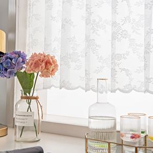 TEMU 1개 꽃무늬 레이스 짧은 커튼, 파도 모양 가장자리 - 주방용 시스폴리에스터 하프 커튼, 작은 창문, 찬장 또는 장벽용, 가벼우면서 우아한 봄 장식, 주방 커튼