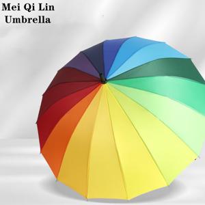 TEMU 190T 패브릭 캐노피가 있는 16본 무지개 우산, 튼튼한 손잡이 및 탄소 섬유 프레임 - 자동 개폐, 캐주얼하고 스타일리시한 사용을 위한 생동감 넘치는 컬러 디자인, 우산, 스타일리시한 긴 손잡이 우산