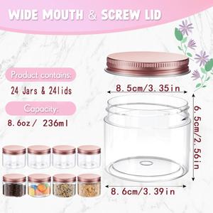 TEMU 8.6oz 투명 플라스틱 병 (로즈 골드) 와이드 마우스 빈 메이슨 병 용기 리브드 뚜껑 식품 밀폐 플라스틱 병 누수 방지 보관 원형 소형 용기 여행용 화장품, 꿀, 잼, 웨딩 페이버, 세트 (12/24)