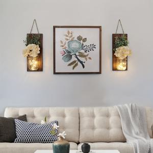 TEMU 2개 메이슨 자 스콘스 벽 장식, 수제 소박한 벽 스콘스 꽃, 농가 주방 장식 벽 장식을 위한 메이슨 자 매달기