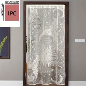 TEMU 1개 우아한 태양 여신 레이스 커튼 - 녹색 & 흰색, 쉬운 설치를 위한 로드 포켓 디자인, 욕실 & 주방 장식에 완벽, 세탁기 사용 가능한 폴리에스터, 사계절용 다용도 커튼|우아한 홈 데코|자카드 직조 폴리에스터, 욕실 창 커튼